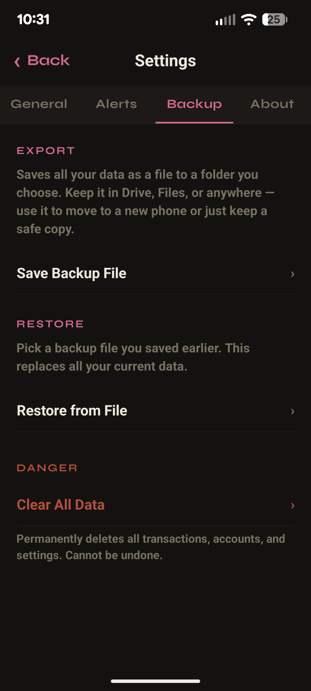 Backup and restore settings