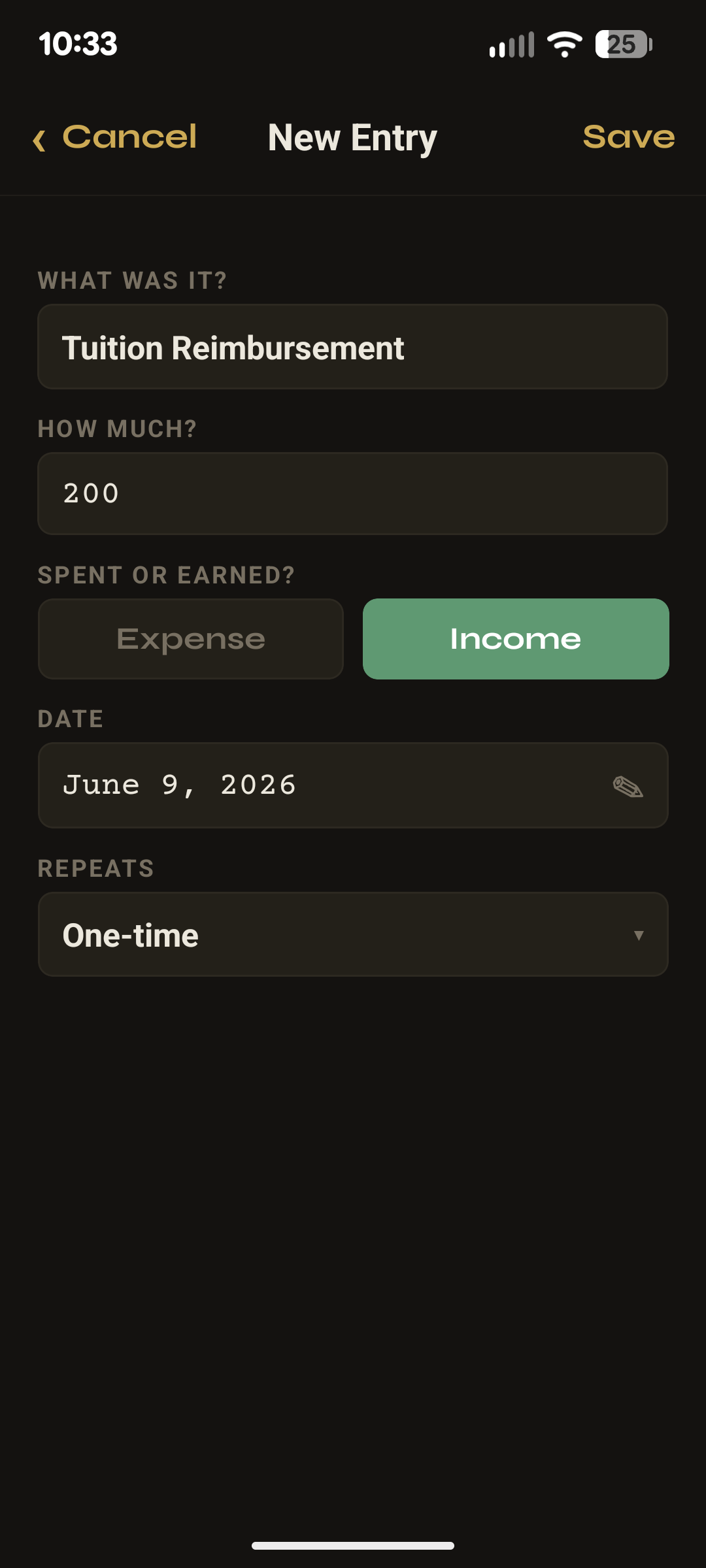 Logging a new transaction